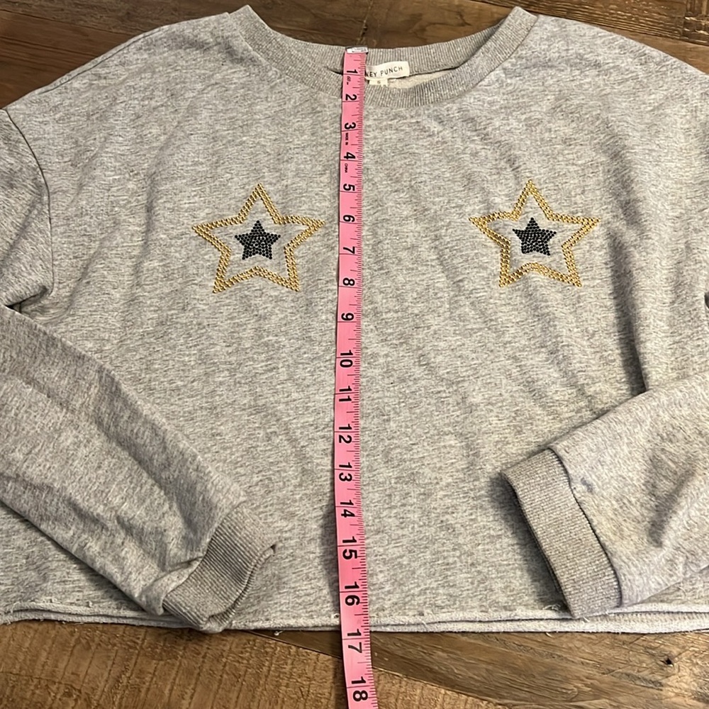 Honey Punch Gray Sweatshirt Crop STARS small - Picture 4 of 6